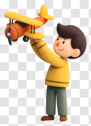 Boy Playing With Plane - Boy Holding Toy Airplane Transparent PNG