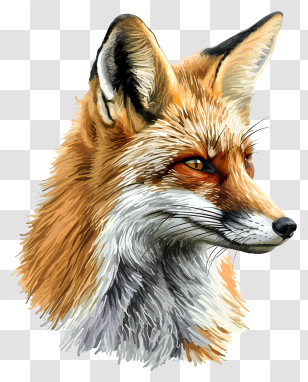 Fox - Detailed Fox Head Illustration Transparent PNG