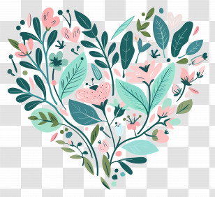 Heart Flower - Heart Illustration With Flowers And Leaves Transparent PNG