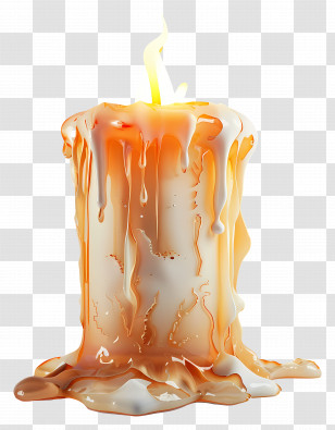 Burning Candle - Melted Candle With Flame And Dripping Wax Transparent PNG