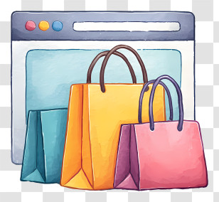 Online Shop Icon - Colorful Shopping Bags In Browser Transparent PNG