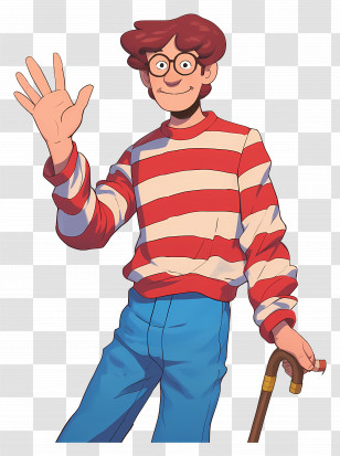 Waldo - Cartoon Man Wearing Red And White Striped Shirt Transparent PNG