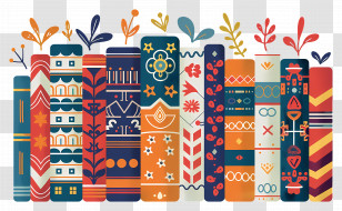 Books Standing - Colorful Patterned Books On Shelf Transparent PNG