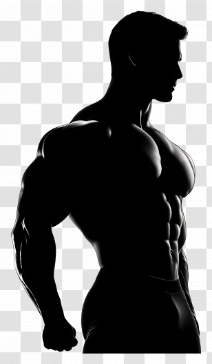 Strong Man Silhouette - Muscular Male Silhouette In Shadow Transparent PNG