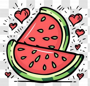 Watermelon - Watermelon Slice With Hearts In Cartoon Style Transparent PNG