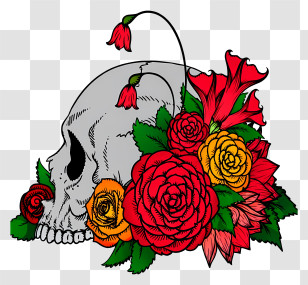Halloween Skull Flowers - Skull With Colorful Flowers Transparent PNG