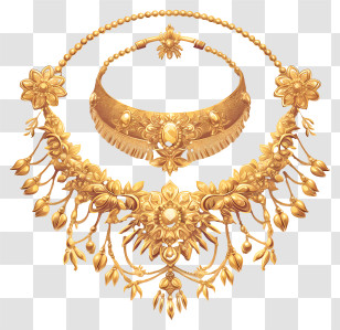 Jewellery Gold Sets - Ornate Gold Necklace With Floral Design Transparent PNG