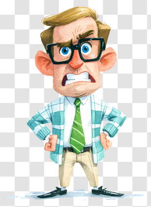 Angry Middle Aged Man - Angry Bespectacled Man Cartoon Transparent PNG