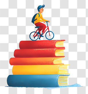 Boy Riding On Book - Boy Cycling On Stack Of Books Transparent PNG