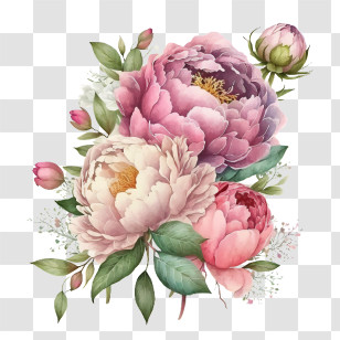 Hand Painted Peony
 - Colorful Peony Flower Bouquet Illustration Transparent PNG