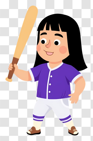 Cartoon Baseball Player - Girl Holding Baseball Bat In Uniform Transparent PNG