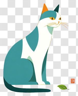 Sleek Modern Cat - Stylish Teal Sitting Cat Transparent PNG