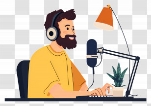Man Recording Podcast Episode - Podcaster In Studio With Microphone Transparent PNG