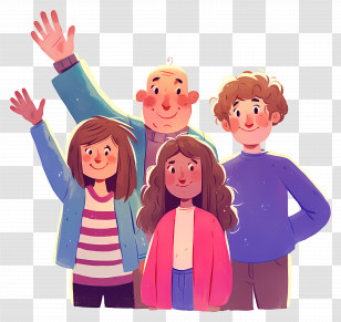 People Waving Hand - Group Of Happy Cartoon People Transparent PNG