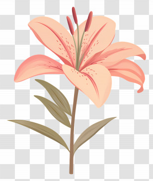 Pink Lily Flower - Peach Lily Flower Botanical Illustration Transparent PNG