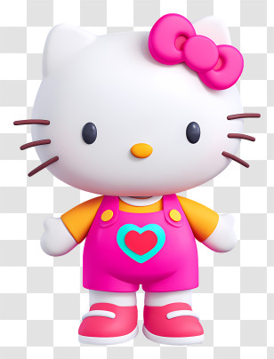 Hello Kitty With Heart - Cartoon Cat With Pink Bow Transparent PNG