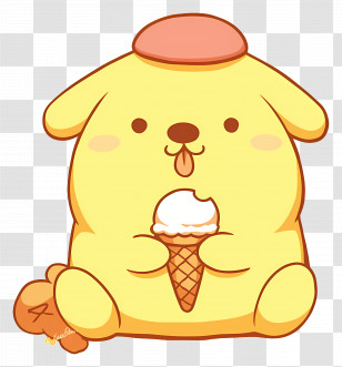 Pompompurin - Yellow Dog Cartoon Holding Ice Cream Cone Transparent PNG