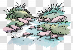 River Stream - Stream With Rocks And Grassy Banks Illustration Transparent PNG