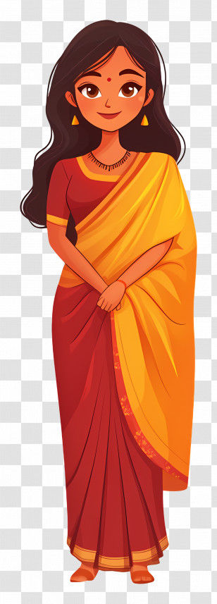 Indian Girl - Woman In Traditional Sari Illustration Transparent PNG