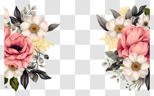 Doodle Style Flower Border - Floral Border Decoration With Pink And White Flowers Transparent PNG