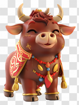 Chinese Zodiacs - Happy Cartoon Ox With Chinese New Year Decorations Transparent PNG