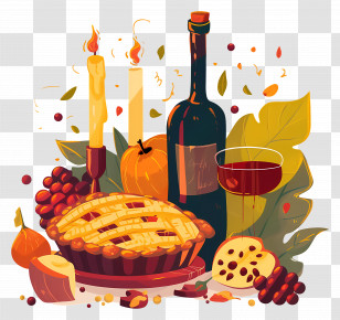 Thanksgiving Food - Autumn Feast With Pie And Wine Transparent PNG