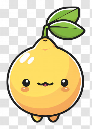 Lemon Kawaii - Cute Cartoon Lemon Character With A Leaf Hat Transparent PNG