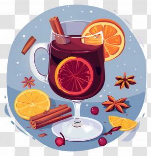 Christmas Mulled Wine - Glass Of Mulled Wine With Cinnamon And Orange For Cozy Evenings Transparent PNG