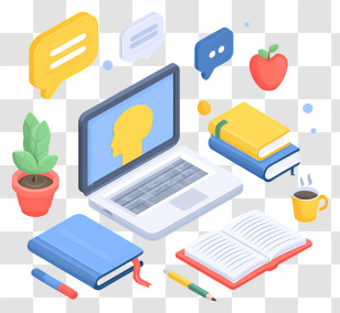 Hybrid Learning - Educational Setup With Laptop And Books Transparent PNG