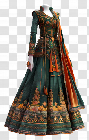 Indian Formal Wear - Elegant Green Embroidered Dress Transparent PNG