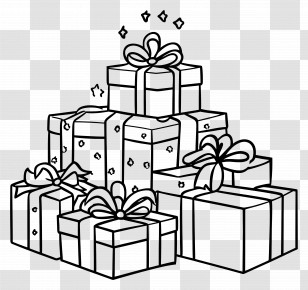 Christmas Coloring Page - Black-and-White Holiday Gift Boxes Illustration Transparent PNG