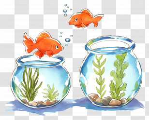 Goldfish Jumping - Goldfish In Glass Bowls Cartoon Style Transparent PNG