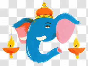 Ganesha Chaturthi - Painted Blue Ganesha With Festive Lamps Transparent PNG