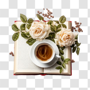 Coffee Cup
 - Coffee, Roses, And An Open Book Still Life Transparent PNG