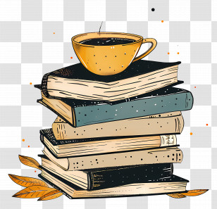 Books Drawing - Stacked Books With Coffee Cup For A Cozy Setup Transparent PNG