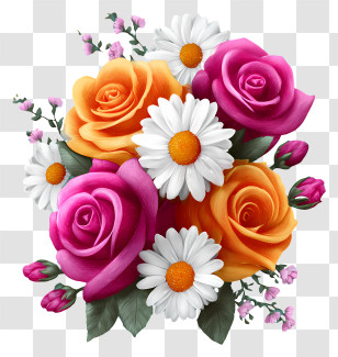 Roses And Daisies Bouquet - Colorful Flower Bouquet With Roses And Daisies Transparent PNG