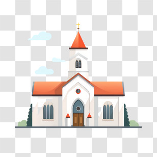 Church - Cartoon Church Building With Red Roof Transparent PNG
