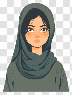 Arab Woman - Woman In Dark Green Scarf Illustration Transparent PNG