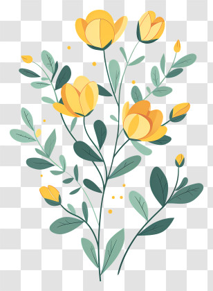 Yellow Flower Twig - Beautiful Yellow Flowers With Green Leaves Transparent PNG