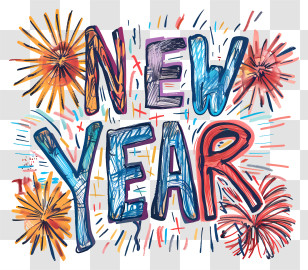 New Year - New Year Celebration Text With Fireworks Transparent PNG