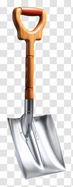 Snow Shovel With Wooden Handle - Shiny Metal Shovel Illustration Transparent PNG