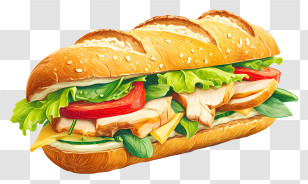 Chicken Baguette Sandwich - Sandwich With Vegetables And Meat Illustration Transparent PNG