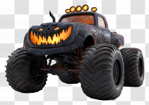 Halloween Monster Truck - Black Monster Truck With Glowing Face Transparent PNG