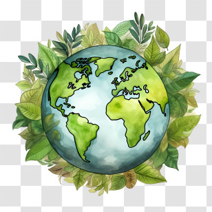 Green Planet - Earth Globe Encircled With Leaves Transparent PNG