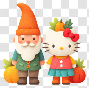 Autumn Gnome And Hello Kitty - Gnome With Hello Kitty In Autumn Transparent PNG