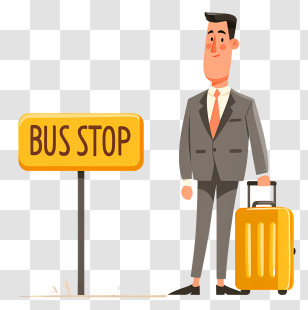 Businessman Waiting Bus - Cartoon Character Waiting At Bus Stop Transparent PNG