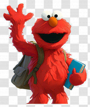 Elmo - Red Furry Character With Book Transparent PNG