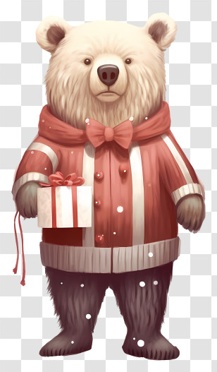 White Bear - Cute Bear In Holiday Outfit Holding A Gift Transparent PNG