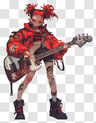 Animated Rocker Girl - Rock Girl With Electric Guitar Transparent PNG