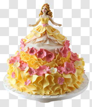 Princess Birthday Cake - Beautiful Princess Doll Cake With Floral Patterns Transparent PNG